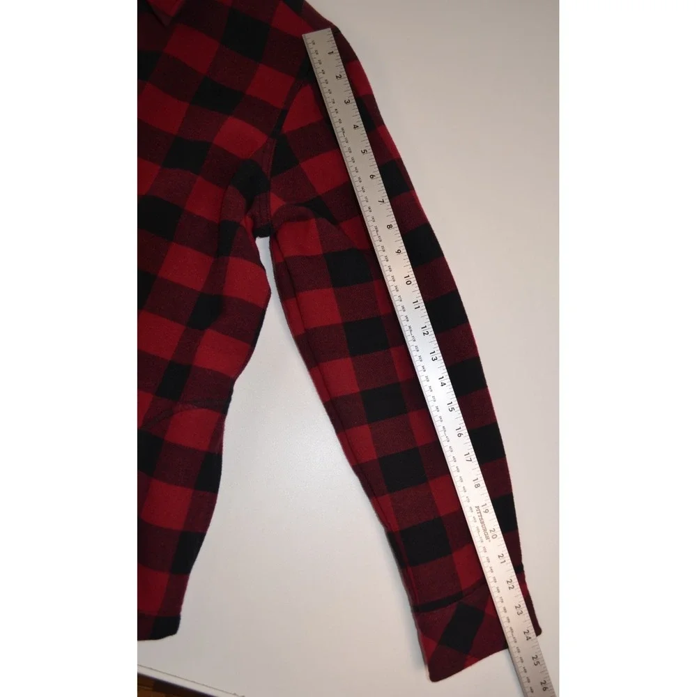 Orvis‎ Shirt Jacket Women's L Red Black Buffalo Plaid Snap Button Fleece Lined